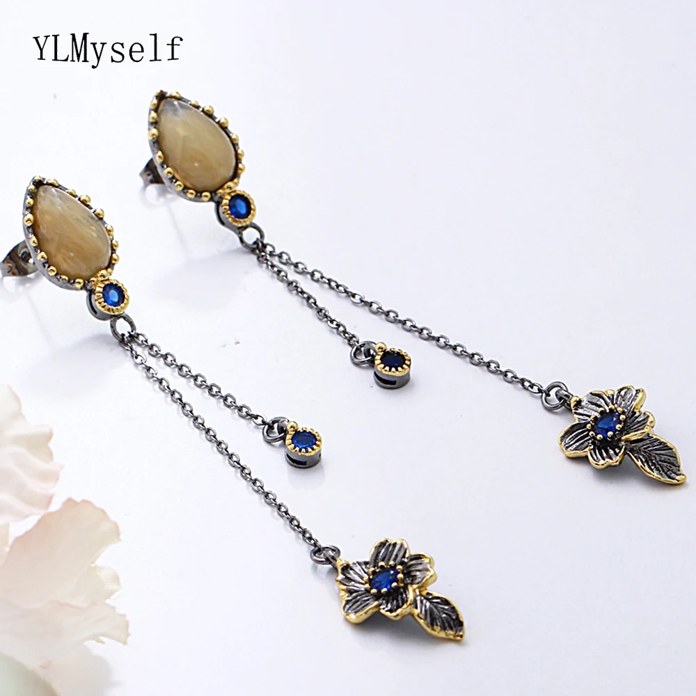 97mm long chain beautiful drop earring Lt yellow stones blue color crystal female Jewelry& Accessories earrings for women
