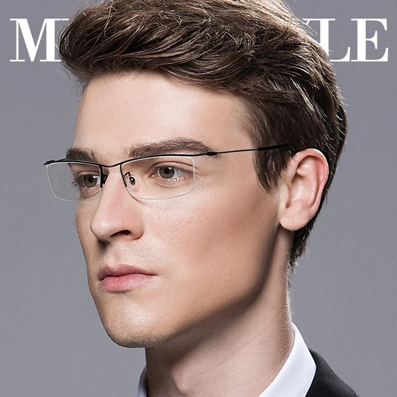 Browline половина оправы из титана металлические очки оправа для мужчин очки модные крутые оптические очки мужские очки оправы по рецепту