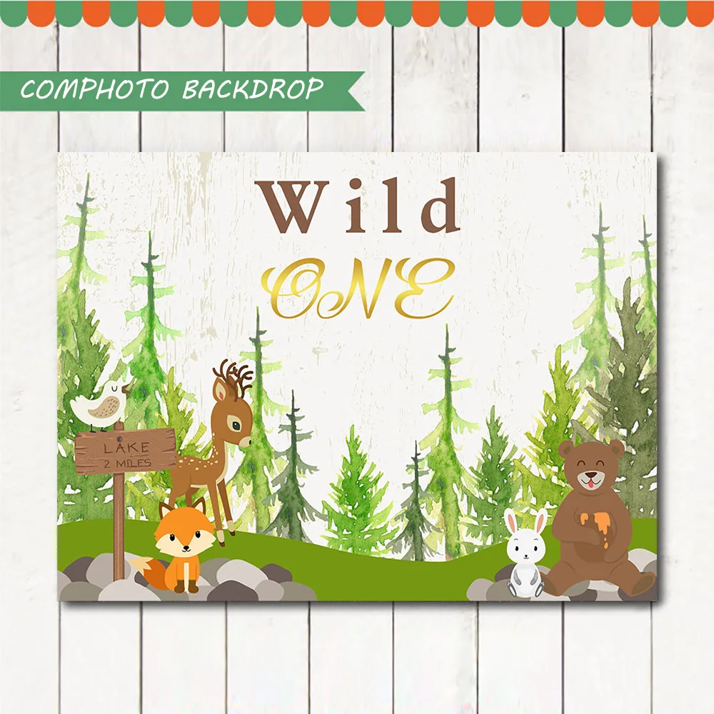 Neoback Wild One Animals фон для фотографии лес фотостудии Новорожденный ребенок Душ Баннер