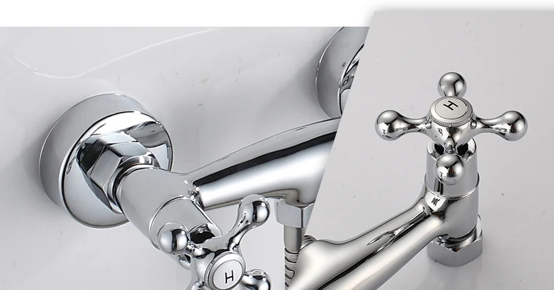 

Gangao Wall Mounted Two Handles Bathroom Faucet Bath Tub Mixer Tap with Hand Shower ,Polished Chrome