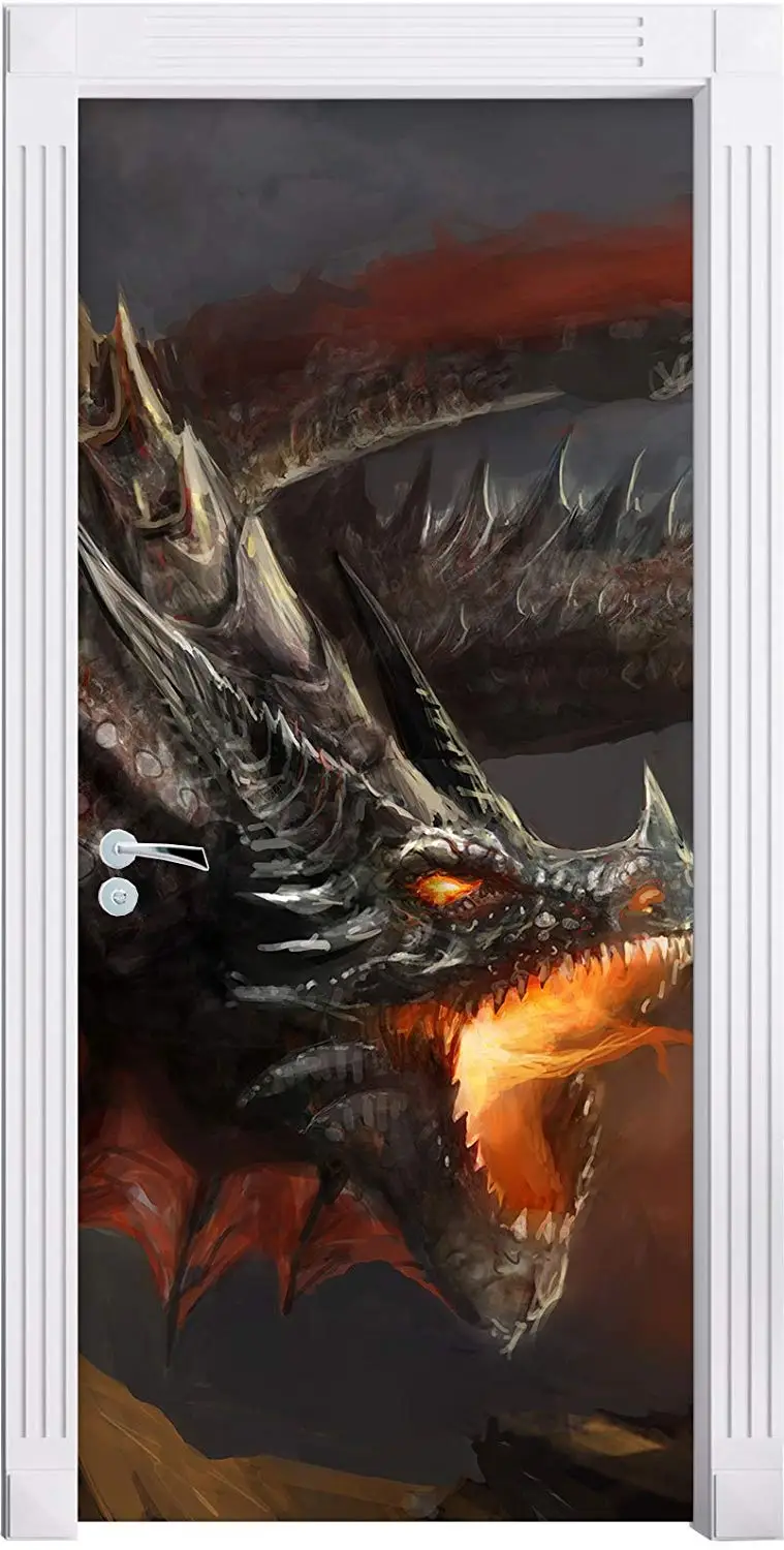 3D Customized Fire Dragon Door Mural Wallpaper mural Wall Print Decal Photo self adhesive door wrap | Дом и сад