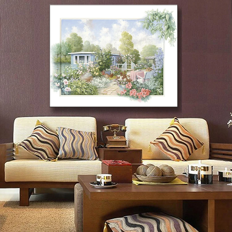 1 Pcs Classic Spring Landscape H 3D Painting Country style Green House Garden Wall Art Prints on Canvas Kitchen Decor | Дом и сад
