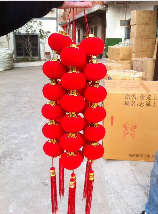 Круглый красный китайский фонарик диаметр 4 см 9 новогодние украшения вечерние 30