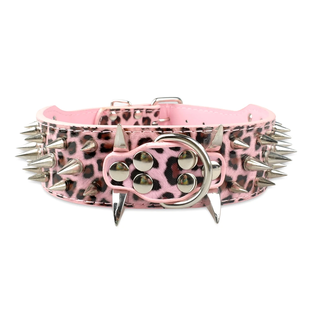 Pink 2 Ошейник для больших собак, крутые шипы, Шипованный ошейник для собак, кожаный ошейник для питомцев, для немецкой овчарки, мастифа, ротвейлера, бульдога - Цвет: Pink 2