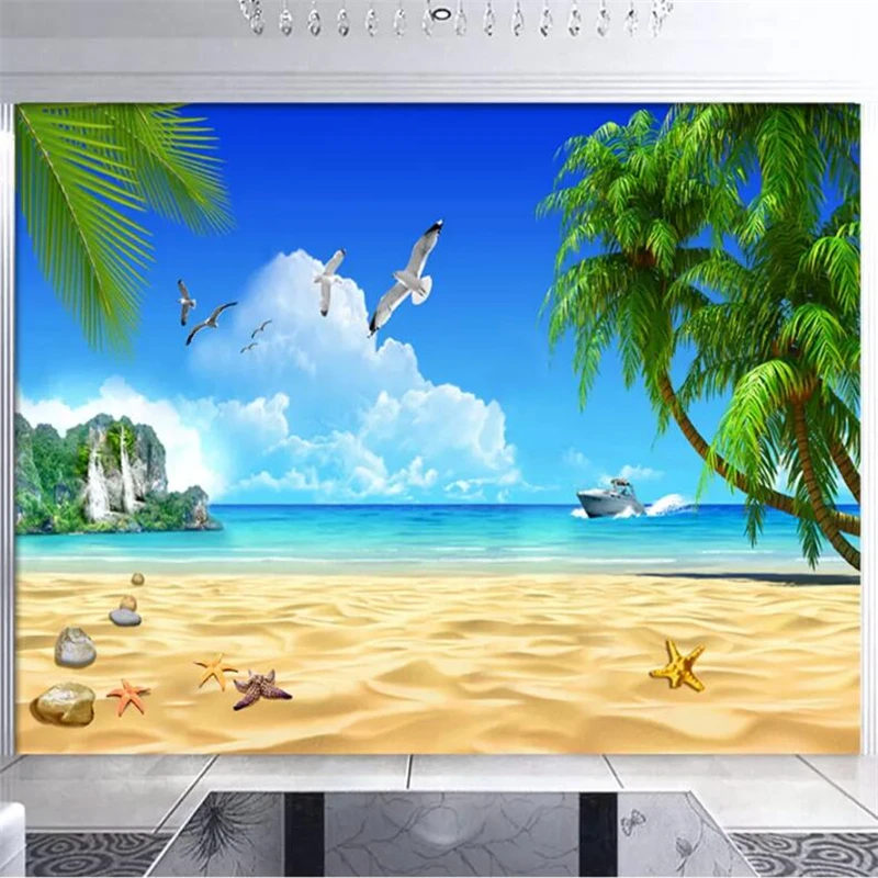 Пользовательские фотообои wellyu 3d фрески пляж кокос голубое небо белые облака