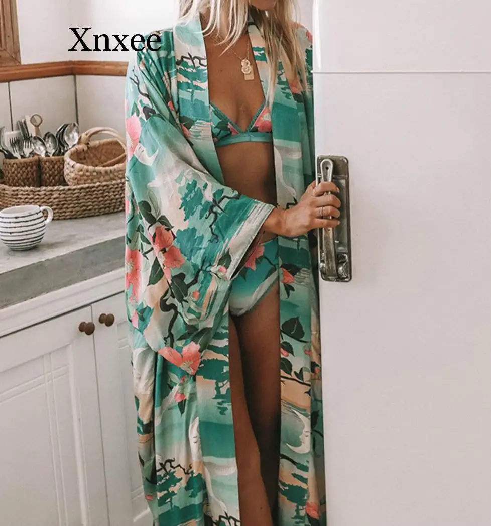

Xnxee Boho Nightingale Pint Maxi Kimono Hippie Chic Tie Waist Belt Women Jacket Loose Kimonos Sleeve Casual Long Cardigan Top