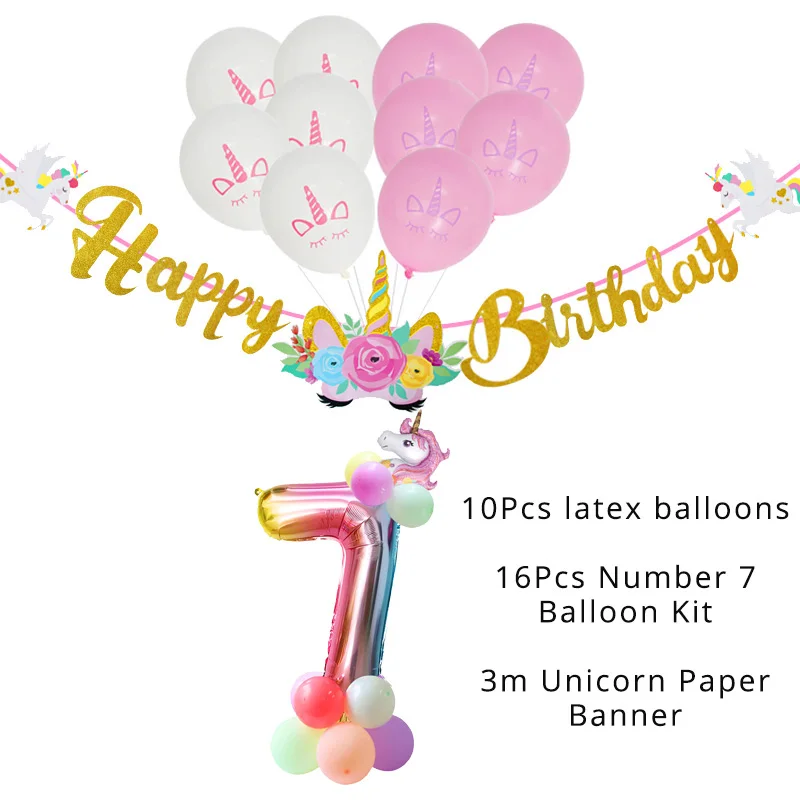 balloon banner kit 7 Единорог с днем рождения баннер Радуга Единорог фольга номер шар колонна Дети День Рождения Вечеринка украшения детский душ украшения - Цвет: balloon banner kit 7