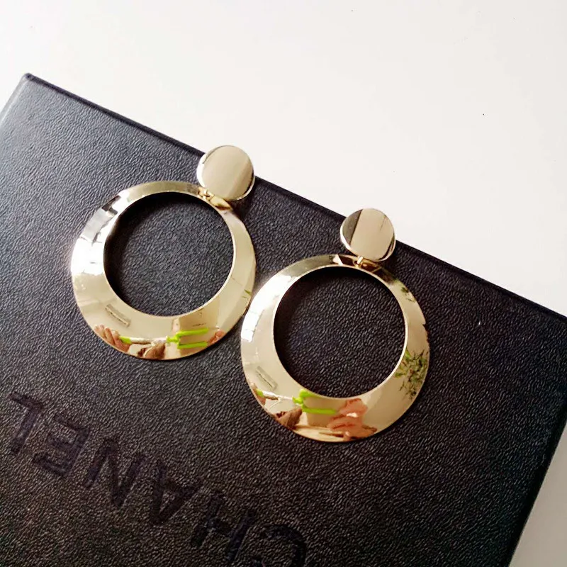 Простые Модные золотистые посеребренные геометрические большие круглые серьги