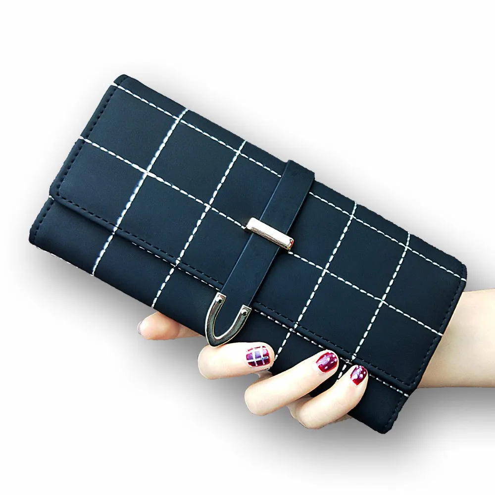 Новинка женские кошельки длинные с клетчатой искусственной кожей модный кошелек