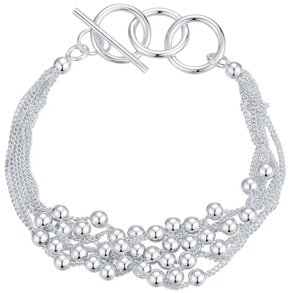 Bracelets high quality charm jewelry women silver plated bracelet 6 chain bead AB133 | Украшения и аксессуары