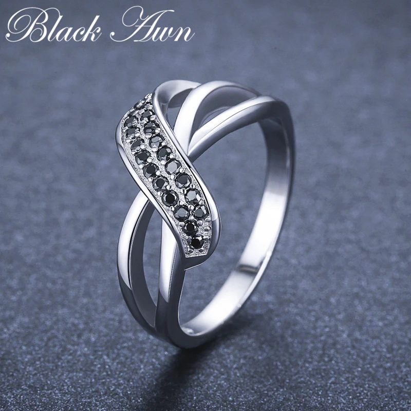 Classic 2022 New Silver Color Fashion Jewelry Engagement Black Spinel Engagement  Ring for Women G036