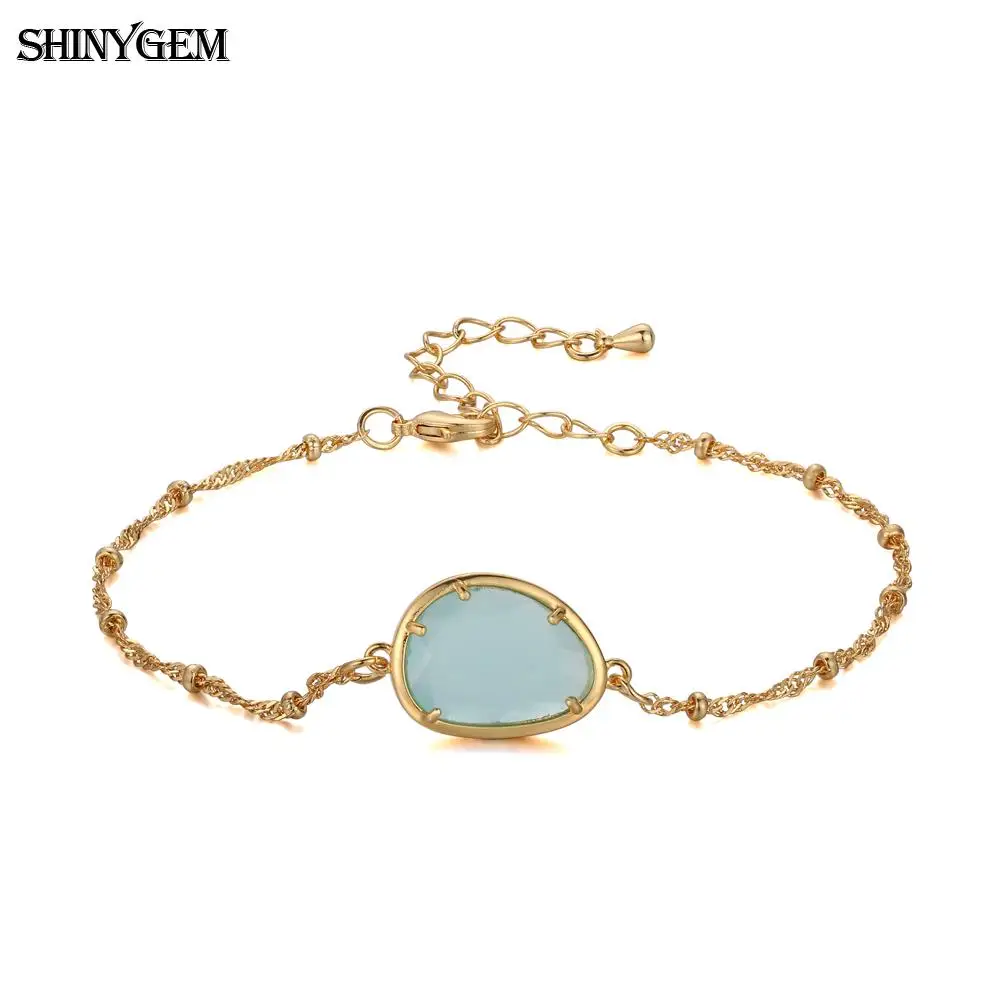 Light Blue ShinyGem капли воды форма граненый Кристалл Шарм браслет Золотое покрытие звено цепи браслеты натуральный камень браслеты из камней для женщин - Окраска металла: Light Blue