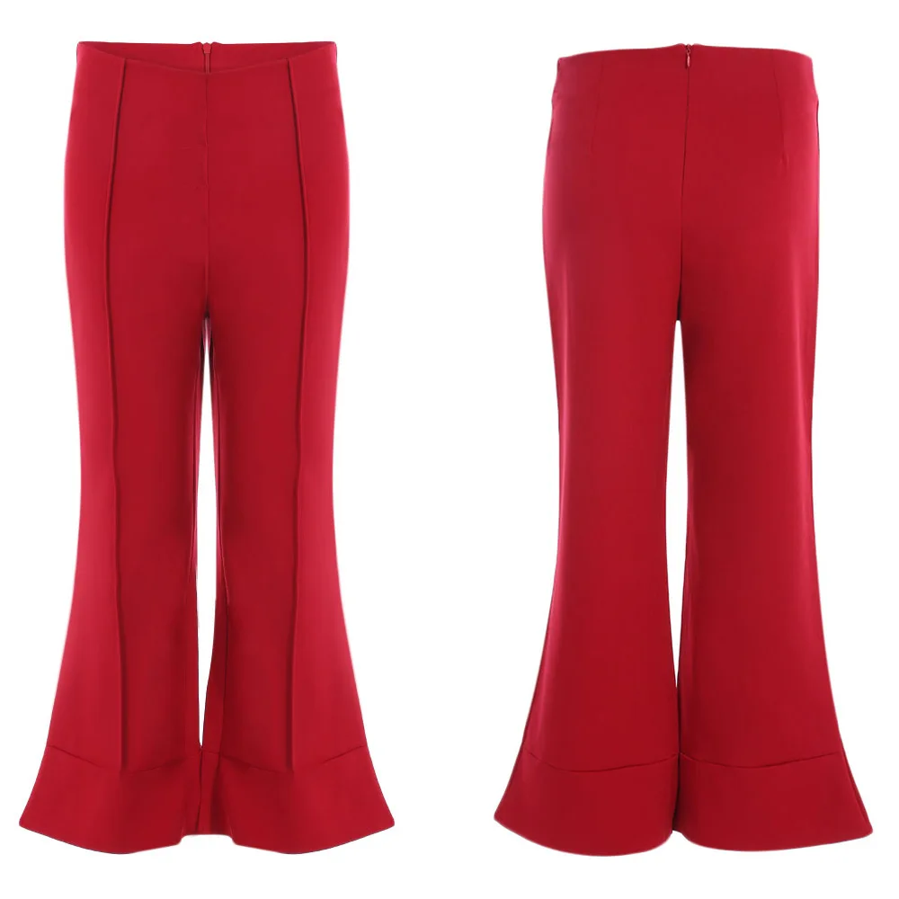Gamiss Women Ladies Vintage Loose Mid Waist Wide Leg Zipper Bell Bottoms Cropped Pants Casual Flare Trousers | Женская одежда