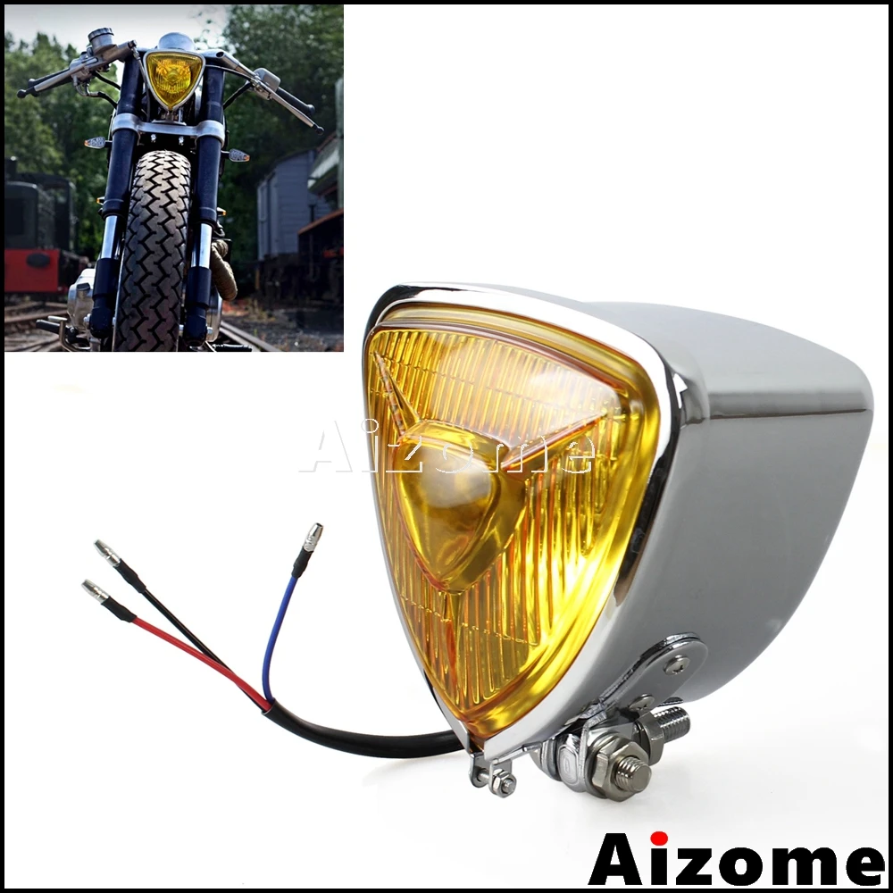 

Motorcycles Triangle H4 Headlight For Harley Custom Cafe Racer Vintage Headlight 55/60W Chopper Bobber Cruiser Head Lamp