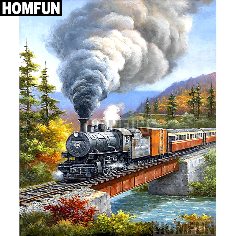 Алмазная 5D картина HOMFUN A01809 Поезд пейзаж вышивка крестиком