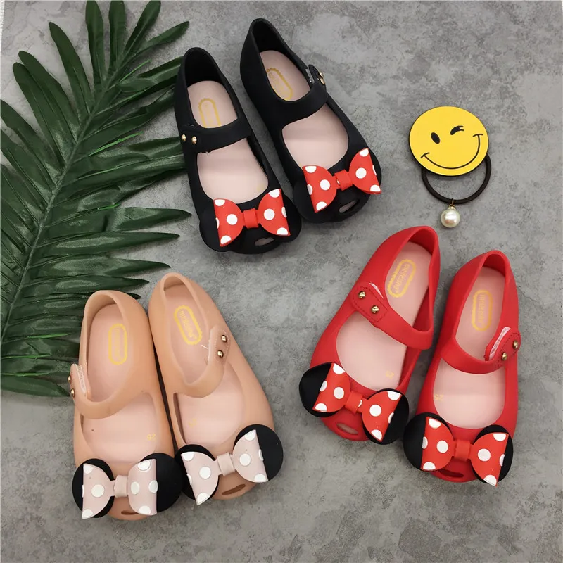 Mini Melissa/прозрачные сандалии для девочек; летняя детская сетчатая дышащая прозрачная обувь с бантиком Микки Мауса для девочек; сандалии для девочек; 14-16,5 см