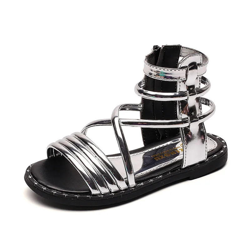 2019 г. Летние Стильные блестящие римские сандалии для девочек детские с капюшоном