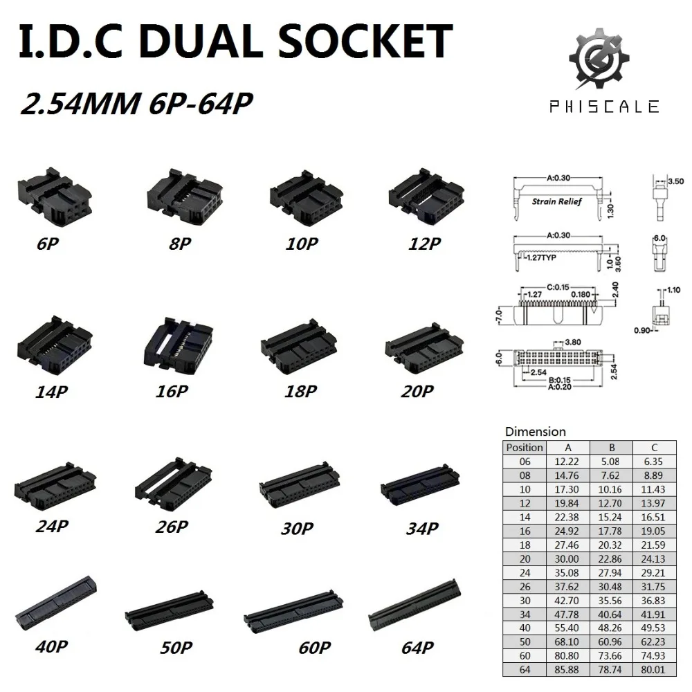 PHISCALE 20 шт. разъем idc 3 в 1 Женский Разъем 2 54 мм гнездо 6P Двухрядный 2x3 Pin|pin pin|l connectorpin