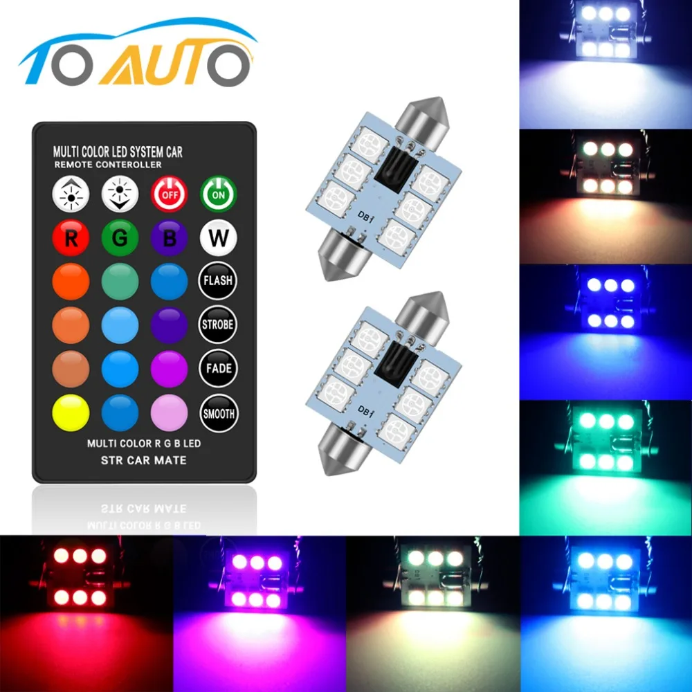 

C5W LED Festoon 31mm 36mm 39mm 41mm RGB with Remote Control Car Interior Lights Multicolor Dome Light Reading Lamp Auto 12V