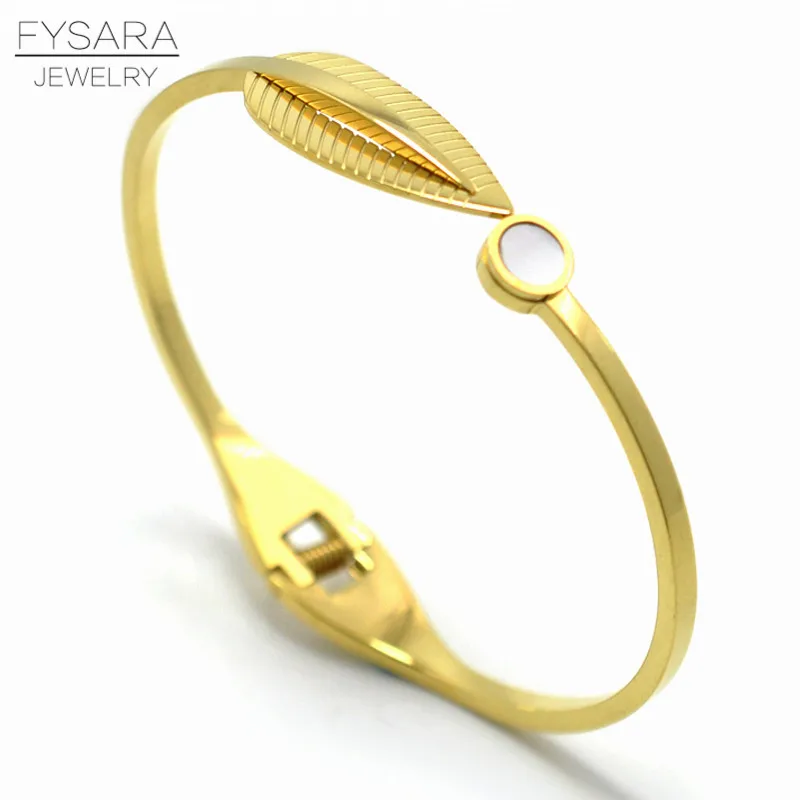 Женский Браслет-манжета FYSARA из натуральной ракушки с листьями нержавеющей стали