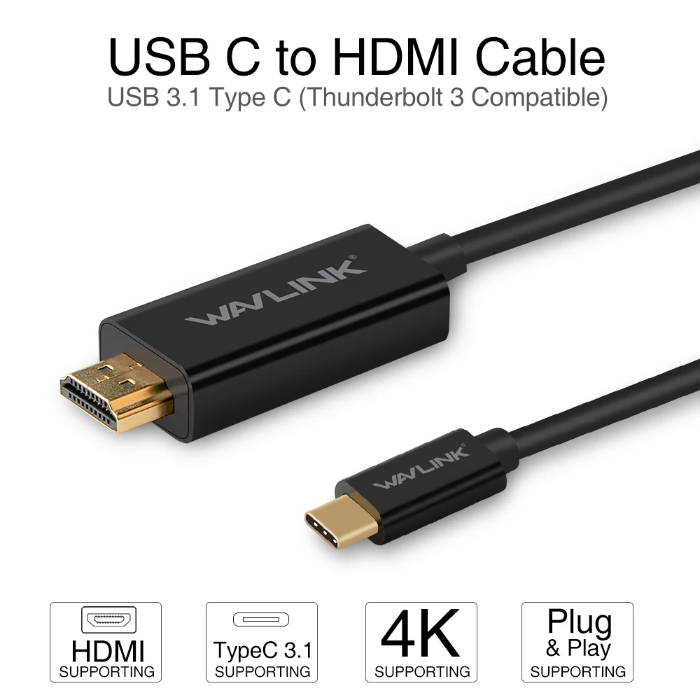 Wavlink USB 3 1 Тип C к HDMI 4 К HDTV USB-C адаптер кабель золото для MacBook Pro ChromBook Премиум