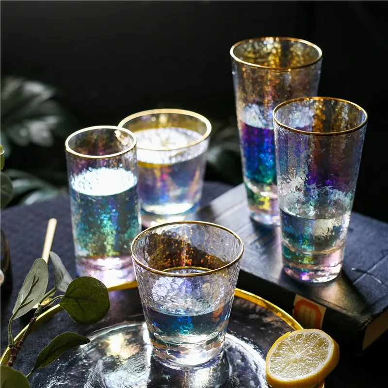 

Rainbow Crystal Glass Colorful Hammer Finish Highball Beer Glass Ion Plating Wine Cocktail Glass Mug Coffee Cup Heat-resistant