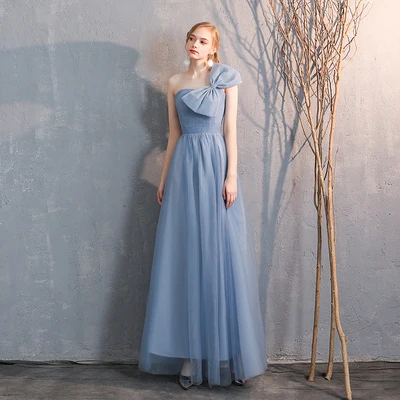 SSYfashion кружево до тюль в пол длинные голубое платье подружки невесты элегантное платье для женщин для Свадебная вечеринка на заказ плюс размеры платье - Цвет: blue