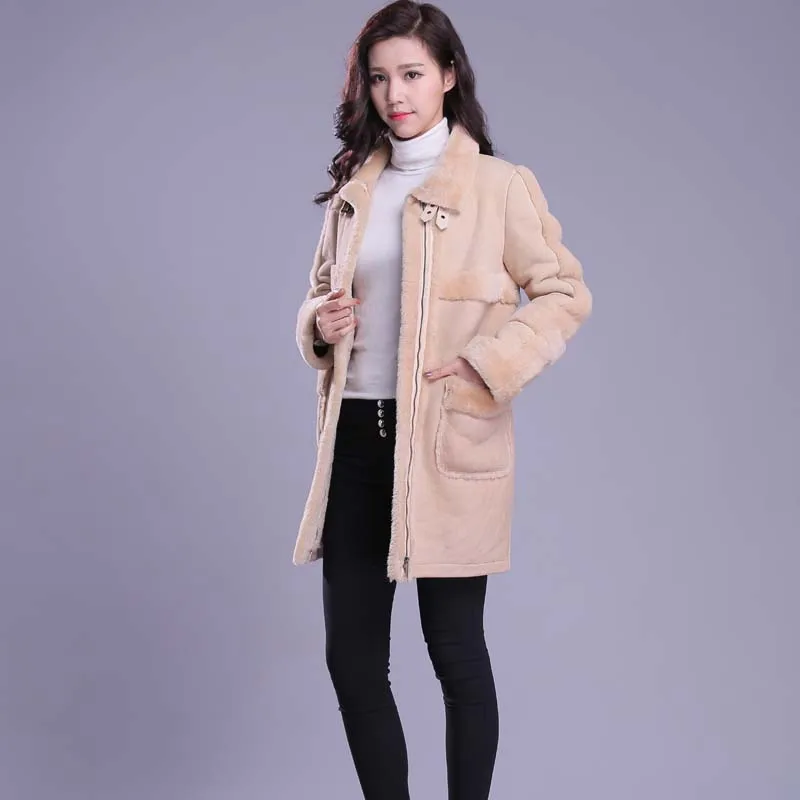 Натуральная кожа пальто с мехом длина овчины одежды длинные волосы длинное