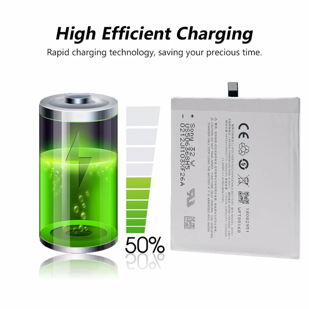 QrxPower BT-51 Сменный аккумулятор для Meizu MX5 M575U M575M MX 5 мобильный телефон 3150 мАч