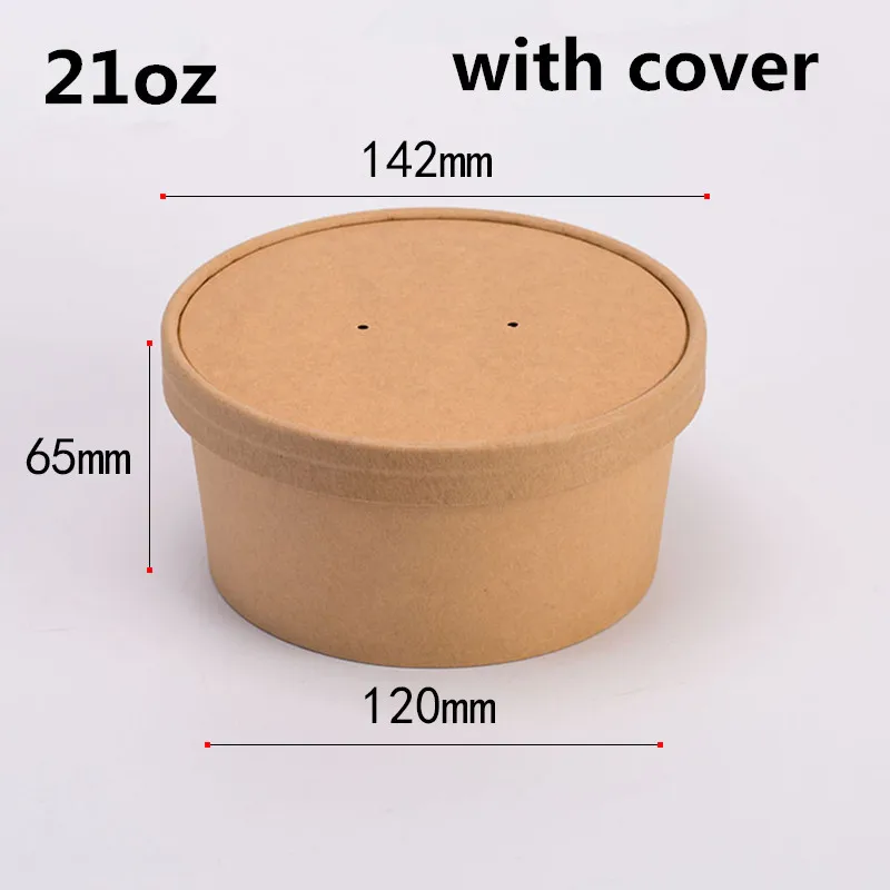 21oz with cover 50 наборов 8 унций 12 унций 16 унций 21 унций крафт-бумага кофейные десертные чашки набор фаст-фуд Ланч упаковочная коробка суповое ведро доказательство чаша одноразовые крышки - Цвет: 21oz with cover