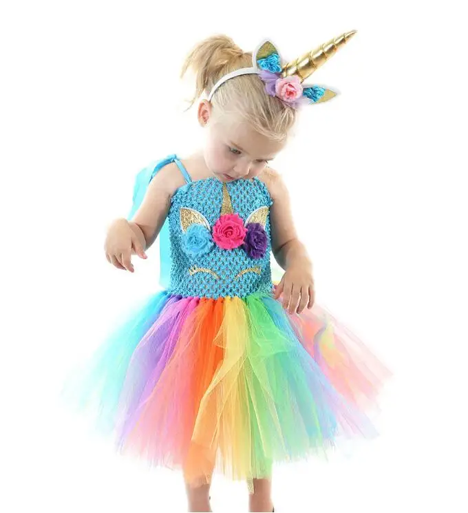 Children Girls Unicorn Dress Rainbow Princess Kids Birthday Party Dress Girls Christmas Halloween Pony Cosplay Costume cute unicorn mermaid reindeer costume cosplay girls tutu princess dress halloween costume for kids