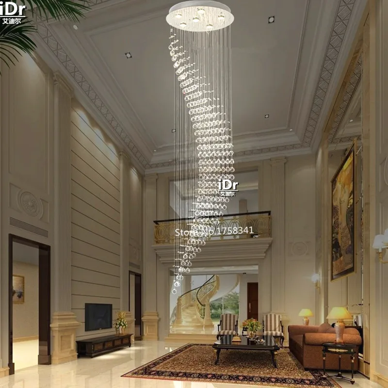 Фото Современные длинные хрустальные круглые люстры для лестницы - купить