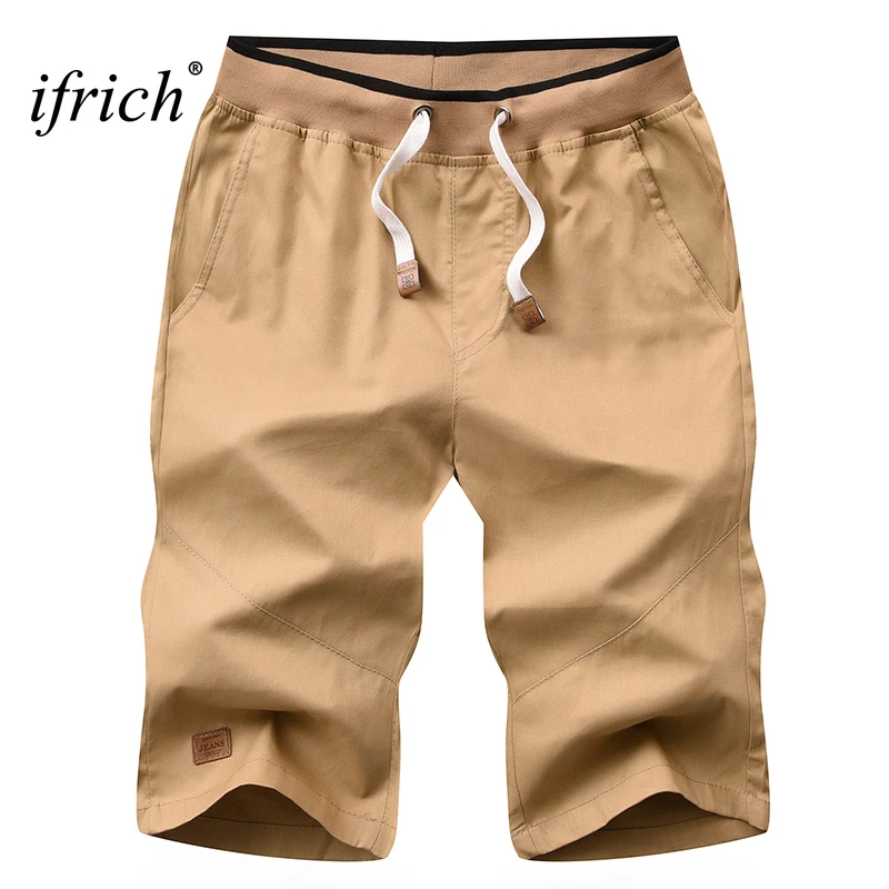 IFRICH летние мужские пляжные шорты повседневные однотонные дышащие с эластичной