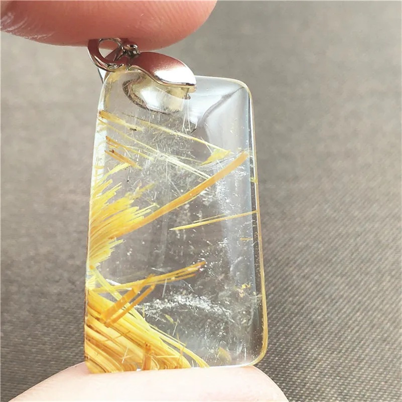 Подвеска из натурального золота Rutilated Quartz прямоугольник драгоценный камень