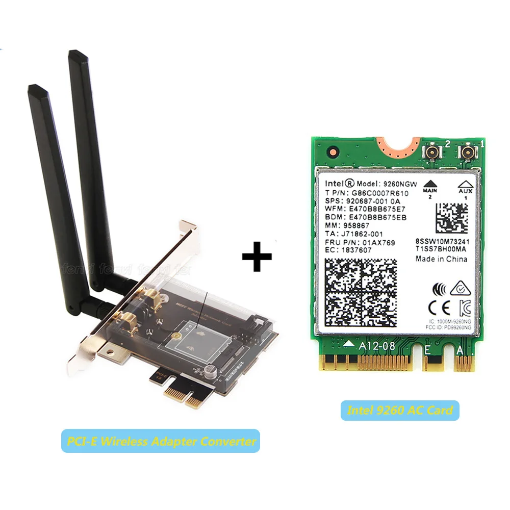 Card and converter Настольный PCI-E 1X беспроводной адаптер конвертер с 1730 Мбит/с Wifi сетевая карта 9260NGW для Intel 9260 Bluetooth 5,0 для Windows 10 - Цвет: Card and converter