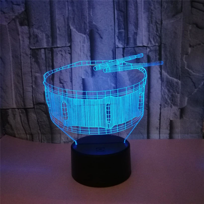 Творческий барабан набор 3D ночник 7 цветов Изменение визуальные акриловые