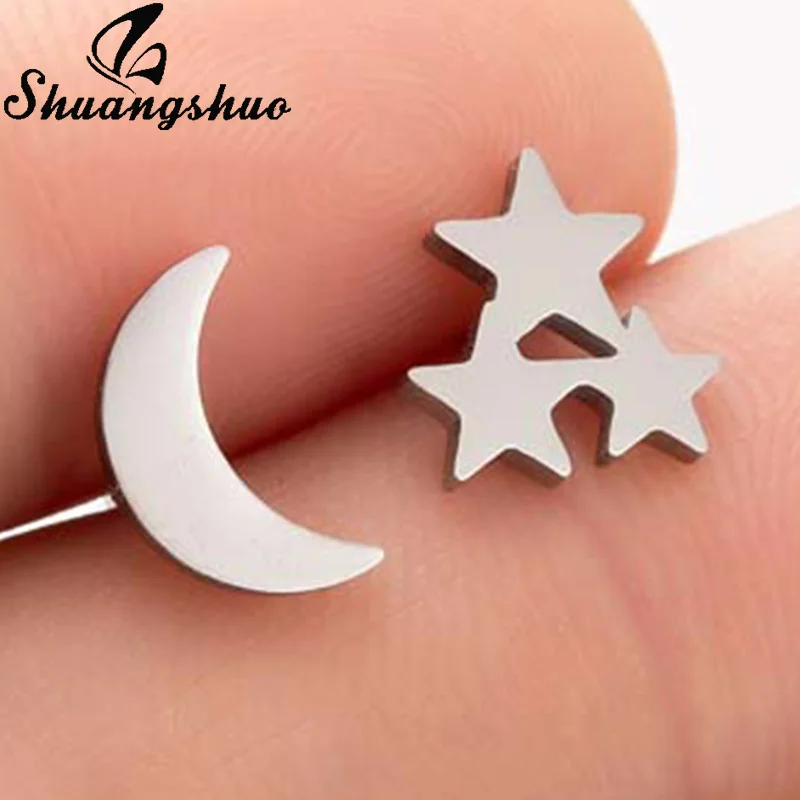 Earrings GED188 Shuangshuo, модные серьги в виде звезды и Луны, серьги для альпинизма, крошечные серьги-гвоздики в виде листьев для женщин, серьги-гвоздики из нержавеющей стали, подарок - Окраска металла: Earrings GED188
