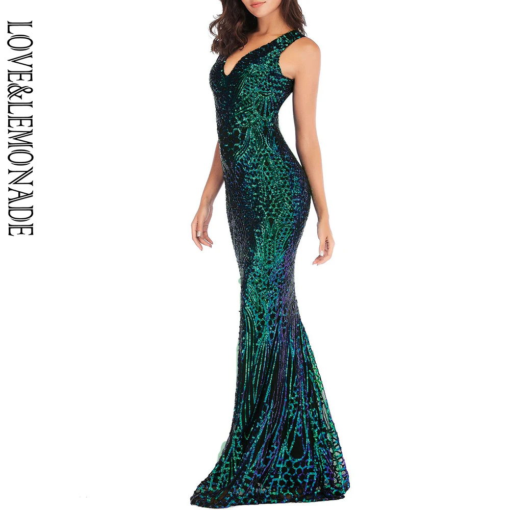 LOVE & LEMONADE Сексуальные Зеленые v образным вырезом геометрические узоры Блестки