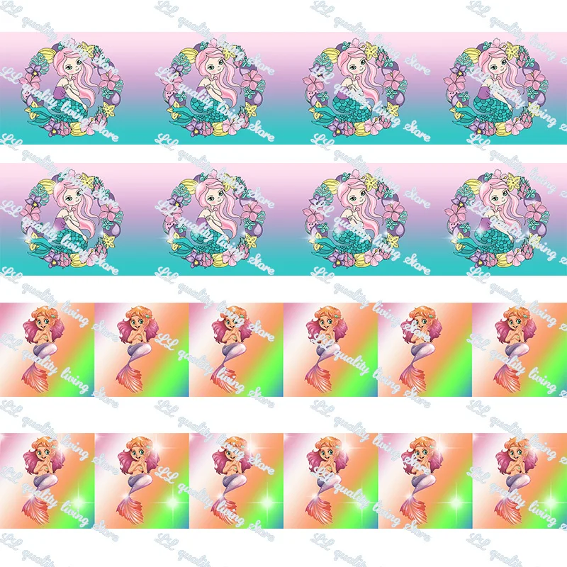 

Cartoon Mermaid printed grosgrain ribbon fashion ribbon Handmade Crafts Woven Brand Labels Gift Packaging 50 yards