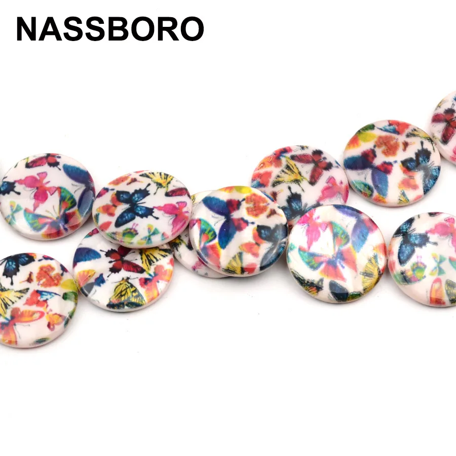 18pcs 20mm Round Shape Two Sides Printed Flowers Shell Beads Loose For Jewelry Making Bracelet Necklace DIY Handmade | Украшения и
