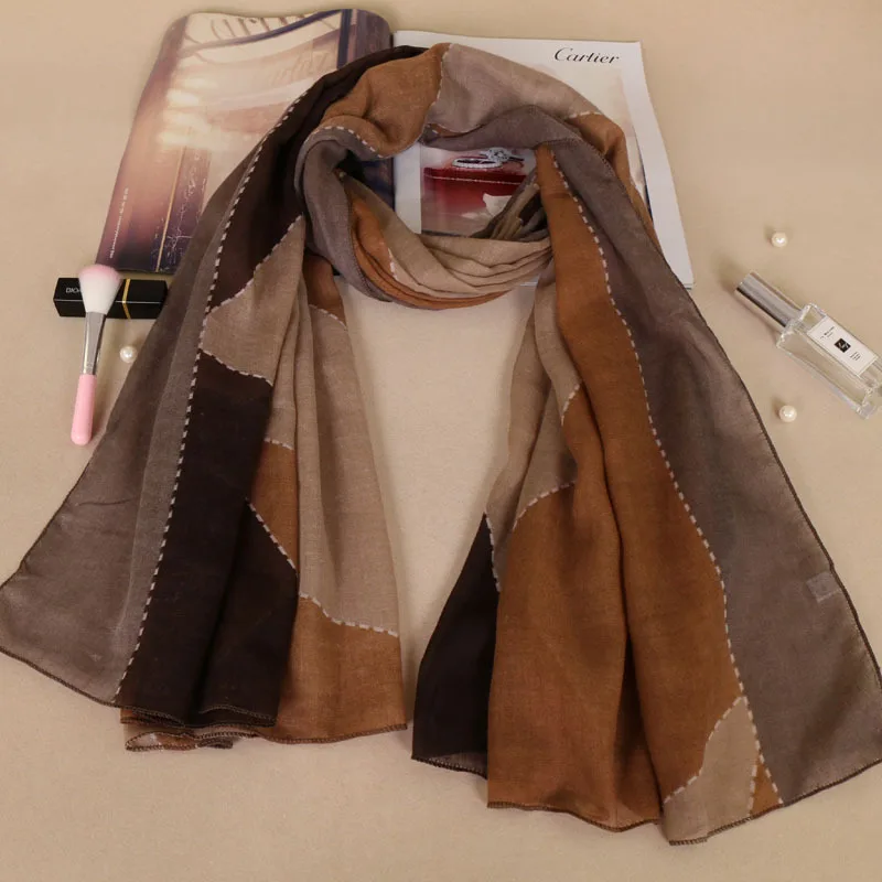 Модный этнический шарф в стиле пэчворк с эффектом омбре Осень-зима Мягкая