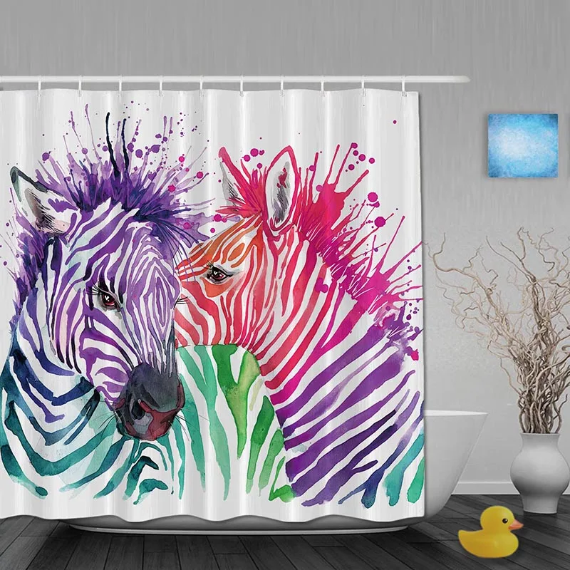 Занавеска для душа в ванной с животными акварельные Zebras занавески пар из