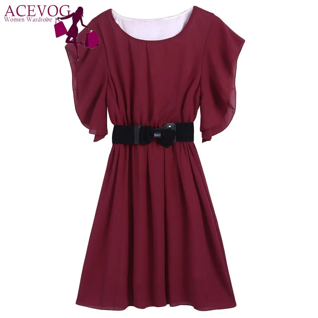 Шифон О-образным вырезом с расклешенными рукавами Для женщин качели подол