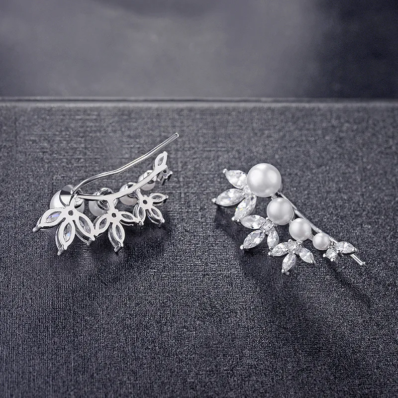 HFYK 2019 Leaves cubic zirconia pearl stud earrings for women party wedding jewelry brincos pendientes earing orecchini | Украшения и