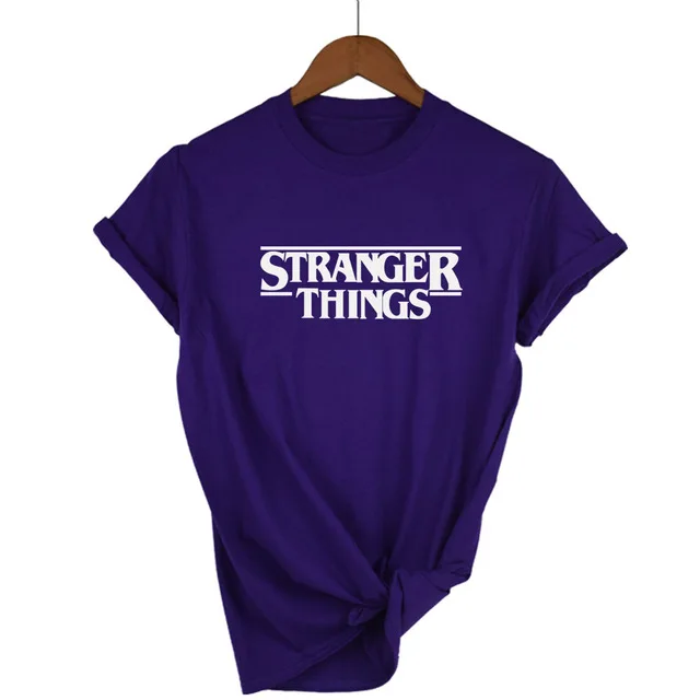 Футболка с надписью «STRANGER THINGS Ringer», хипстерские футболки Tumblr, графическая футболка для женщин и мужчин, футболка с буквенным принтом, модные хлопковые повседневные топы - Цвет: Purple-W