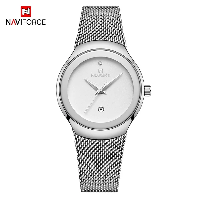 Silver NAVIFORCE, наручные часы для женщин, модные, стальной, сетчатый ремешок, водонепроницаемые, кварцевые часы, Роскошные, аналоговые, женские часы,, Relogio Feminino - Цвет: Silver