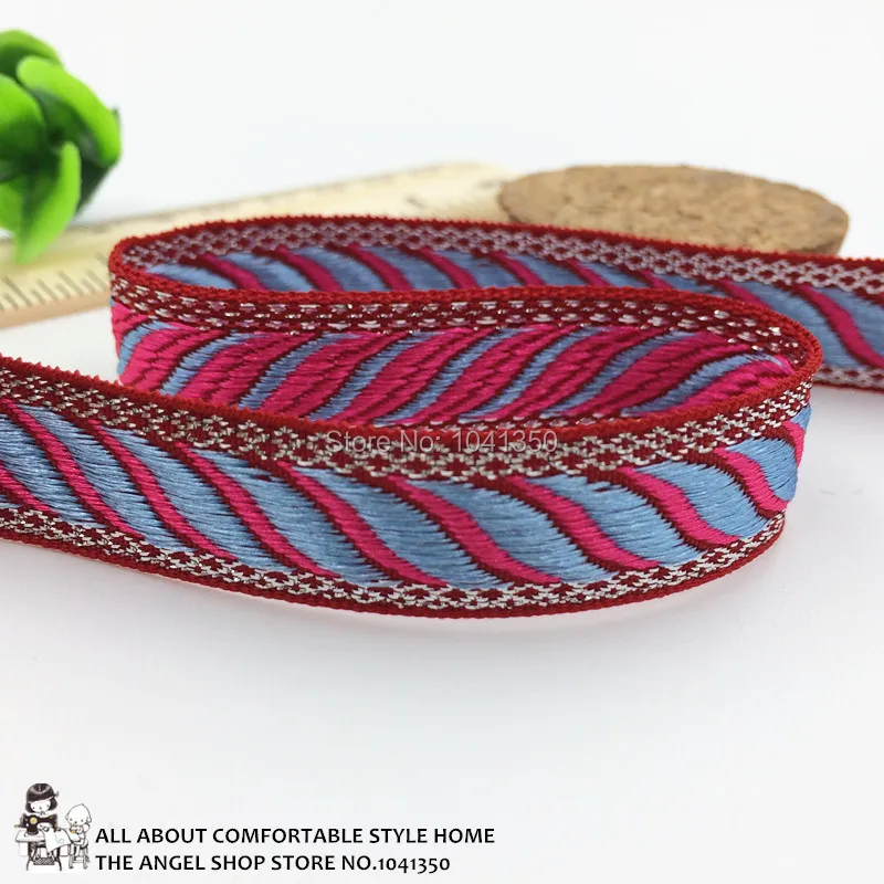 

5/8 "16 мм 10 ярдов/лот аксессуары ручной работы Zakka лямки красный тканая жаккардовая лента с синие листья Блестящие, серебряные нити