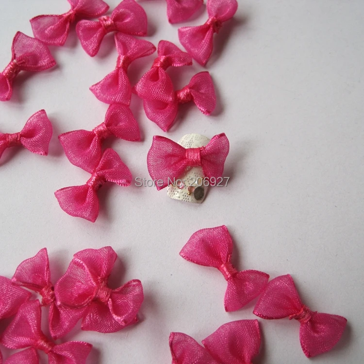 CB2-5 30pcs Cute Transparent Hot Pink Fabric Bow Shape Nail Art Decoration Outlooking | Rhinestones &amp Decorations
