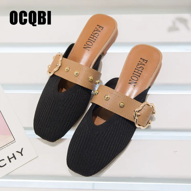 Новые женские тапочки обувь на плоской подошве с бантиком-бабочкой весенние женские туфли без задника на низком каблуке, шерстяные женские милые тапочки с квадратным носком для девочки Тапочки