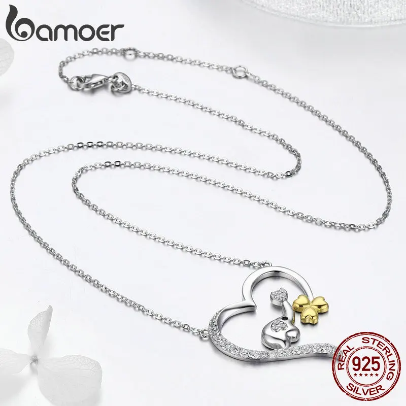 BAMOER, новинка, тренд, 925 пробы, серебро, животное, Маленький слон, в форме сердца, подвеска, ожерелья для женщин, серебряные ювелирные изделия SCN247